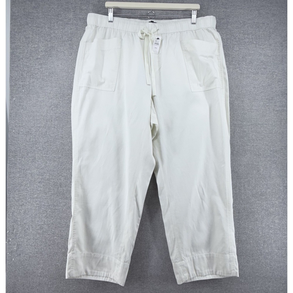 Talbots Crop Pants Women Size 2XP Ivory Elastic Waist NEW